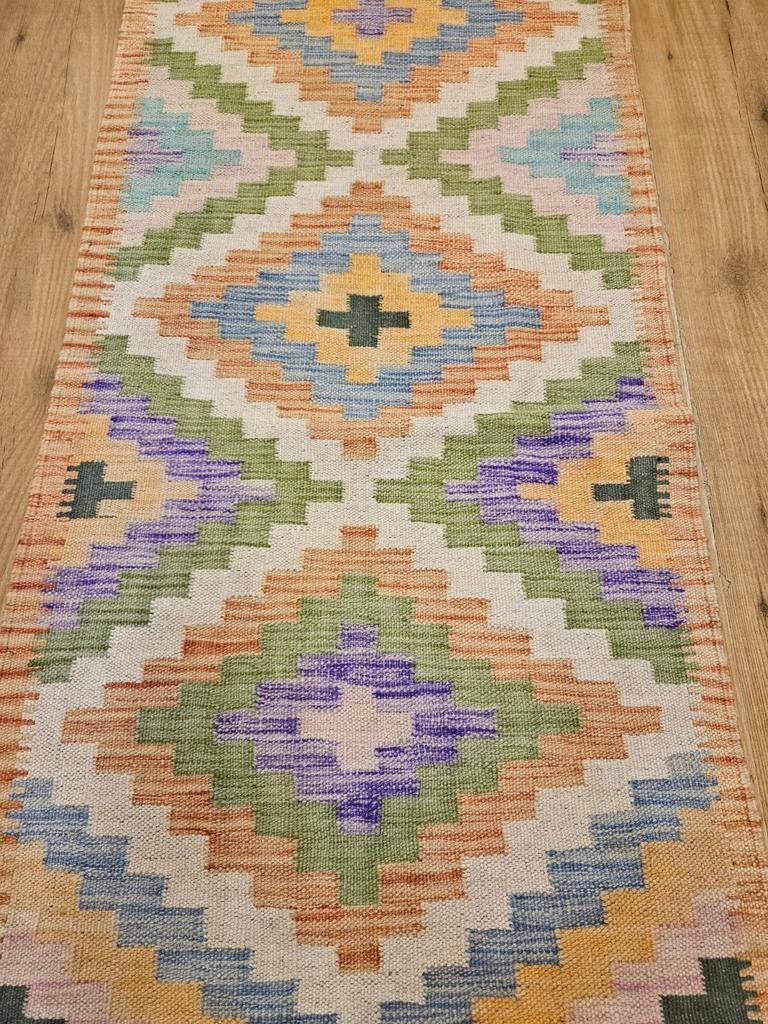 Handgeweven oosterse wollen kelim loper 200x61, Info@SlatsAntiek.nl, Crème, Vof Slats Antiek, Kelim