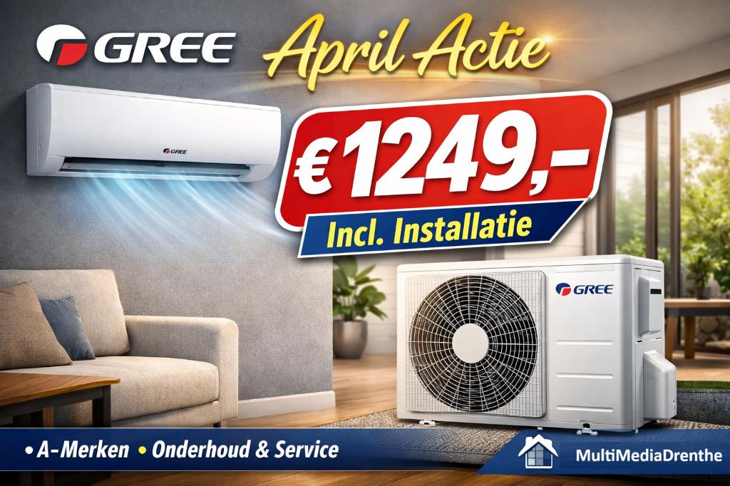 Gree airco 3.5kw 1249,- inclusief standaard installatie, Koelen en Ontvochtigen, Timer, Nieuw, 3 snelheden of meer