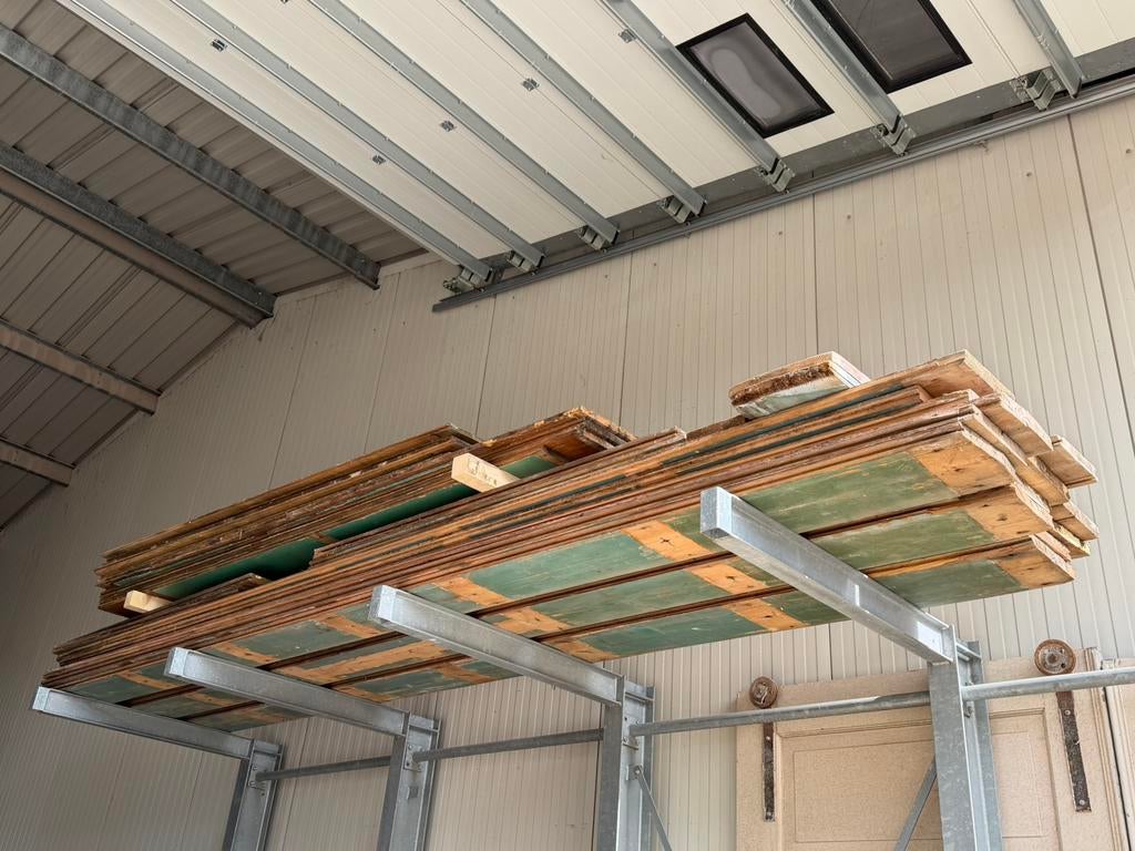 Oude grenenhout vloerdelen 30m2 en wandbeschot 20m2., Ophalen, Gebruikt, Info@walstra.nl, Vloerdelen of -planken