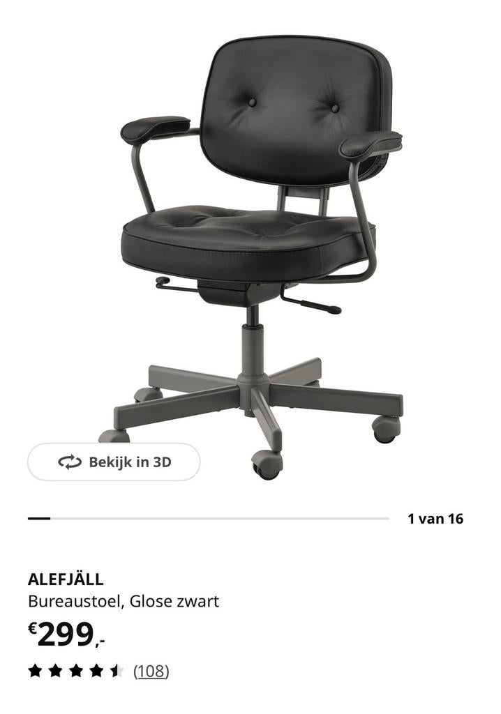 Leren bureaustoel NIEUW!, Huis en Inrichting, Verzenden, Nieuw, Zwart, Bureaustoel