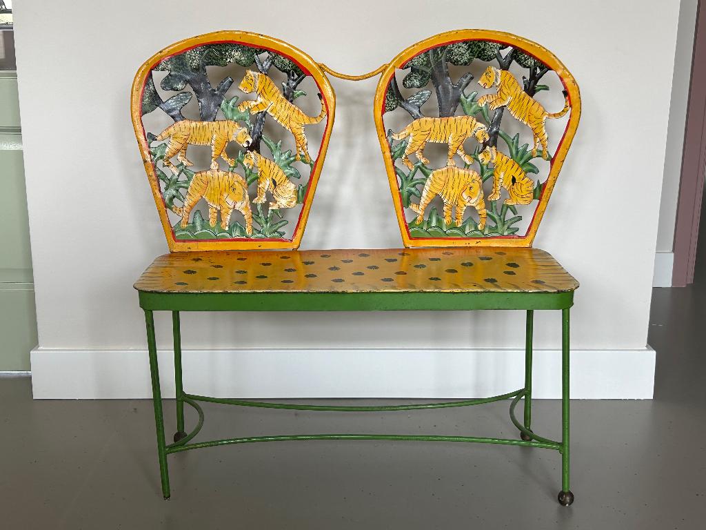 Metalen handgemaakte bankje kinderen, Kinderen en Baby's, Kinderkamer | Tafels en Stoelen, Gebruikt, Stoel(en), Ophalen of Verzenden