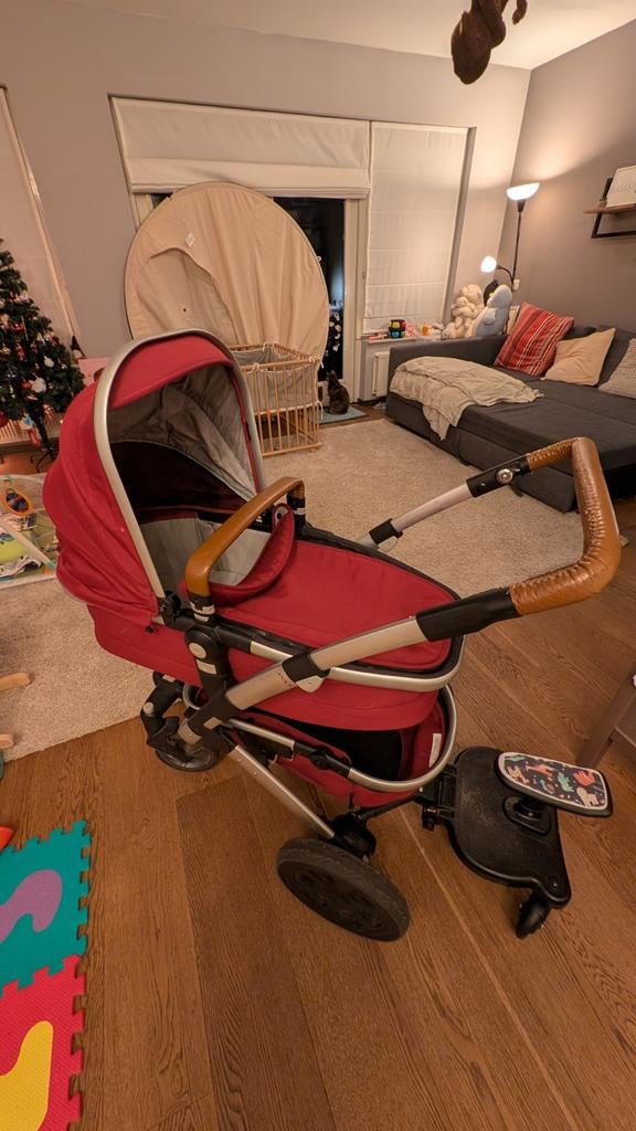 Kinderwagen met Bassinet &Zitje + Meerijdplankje + Regenhoes, Ophalen of Verzenden, Gebruikt