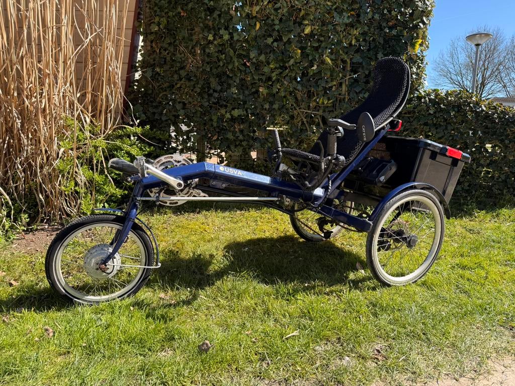 Blauwe USVA ligfiets met elektrische ondersteuning, Ophalen, Gebruikt, Onderstuur, Overige merken