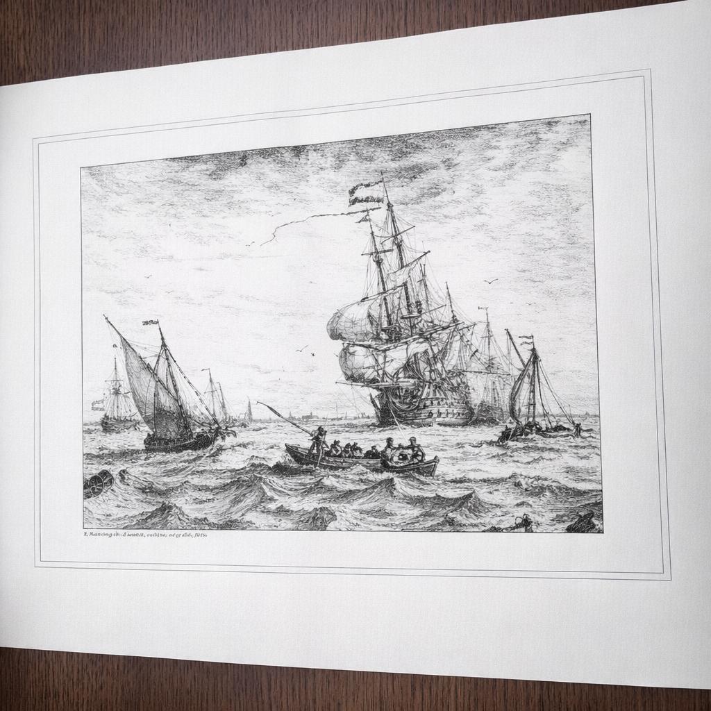 replica prent ludolf bakhuizen/Holland et weft frisie, Natuur, Gebruikt, Ophalen of Verzenden, Voor 1940