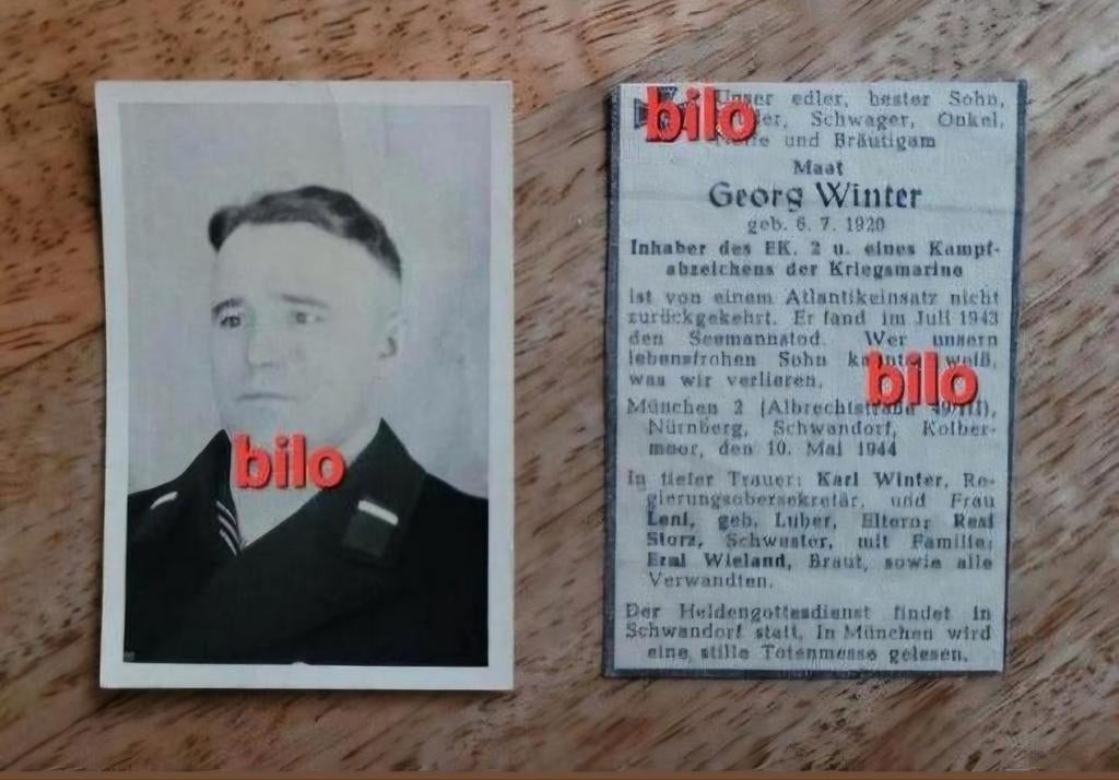 Duits Kriegsmarine Foto & Orginele overlijdensadvertentie, Verzamelen, Militaria | Tweede Wereldoorlog, Ophalen of Verzenden, Marine
