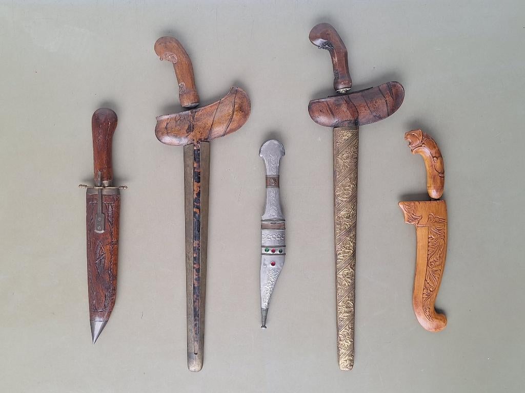 lot 5 vintage kris keris bendo bedok golok jambiya khanjar, Ophalen of Verzenden