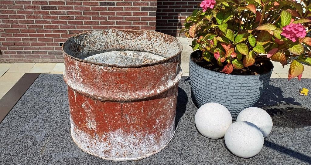 Vintage IJzeren Cementen betonbak bloempot bak. Haardhoutbak, Ophalen, Gebruikt, Minder dan 30 cm, Rond