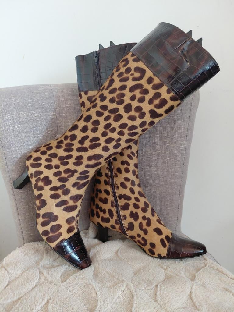 Prachtige laarzen met luipaardprint, maat 36, Ophalen, Hoge laarzen, Bruin, Zo goed als nieuw