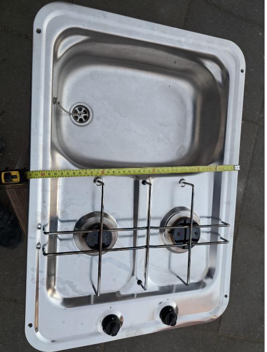 Spoelbak met gas pitten, kook- spoel combi, Witgoed en Apparatuur, Kookplaten, Gebruikt, Inbouw, Gas, 4 kookzones