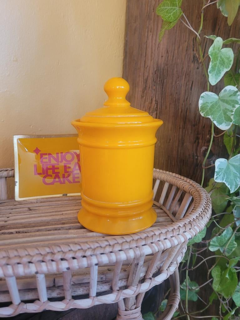 Knalgele retro voorraadpot ~, Ophalen of Verzenden, Huis en Inrichting