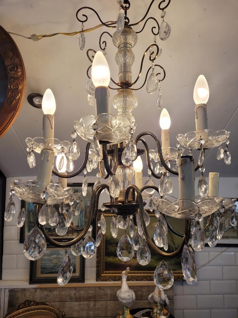 Antieke Franse plafondlamp kroonluchter 10 lichtpunten, Ophalen, Heikant 21 Kaatsheuvel, Belle Vieille Brocante, Zo goed als nieuw