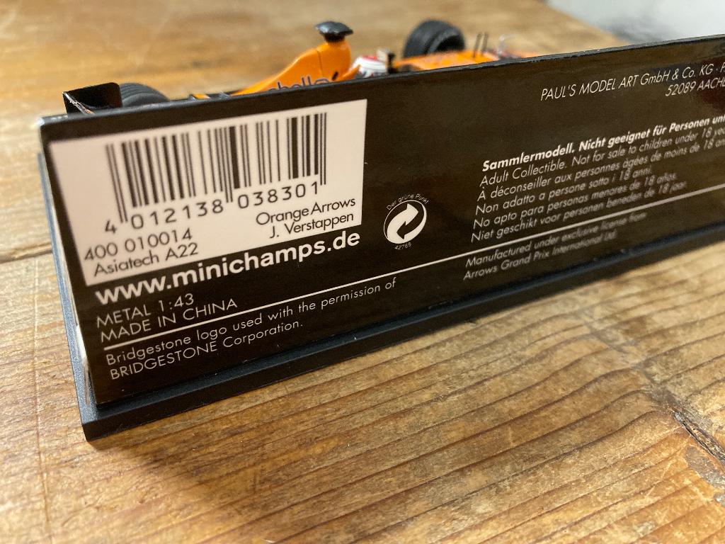 ✅ Jos Verstappen Arrows Asiatech A22 1:43 Orange 2001, Ophalen of Verzenden, Nieuw, Formule 1