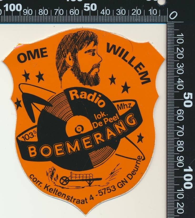 Sticker: Radio Boemerang - Ome Willem - Deurne, Ophalen of Verzenden, Zo goed als nieuw, Film, Tv of Omroep
