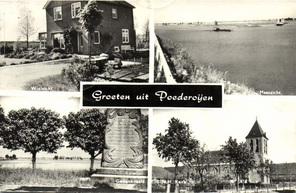 Groeten uit Poederoijen - 4 afb o.a. kerk Maaszicht - 1971 g, Ophalen of Verzenden, 1960 tot 1980, Gelopen, Noord-Brabant