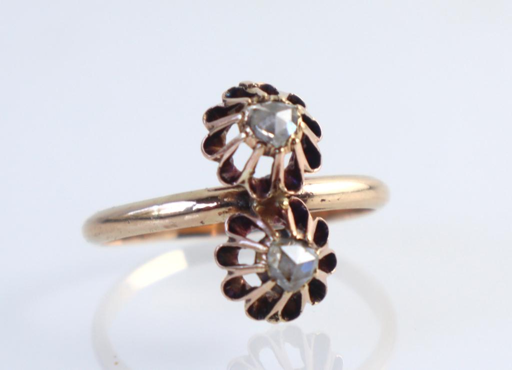 Antieke gouden ring met roosdiamanten, Ophalen of Verzenden, Goud, Ring, Met edelsteen