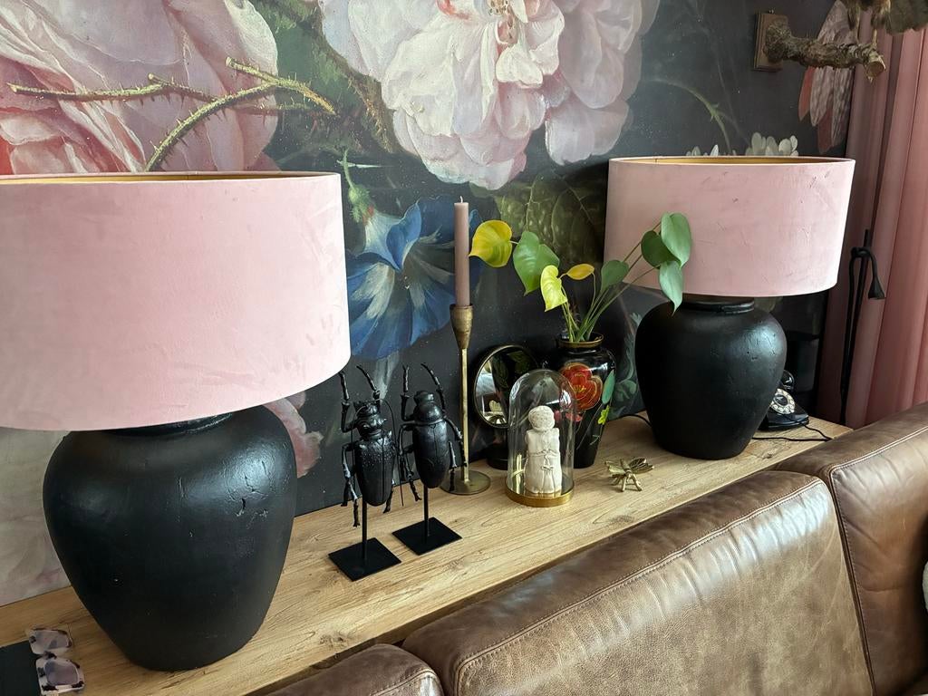 Kruik lampen met lampenkap 2 stuks, Huis en Inrichting, Ophalen, Gebruikt, Stof, 50 tot 75 cm