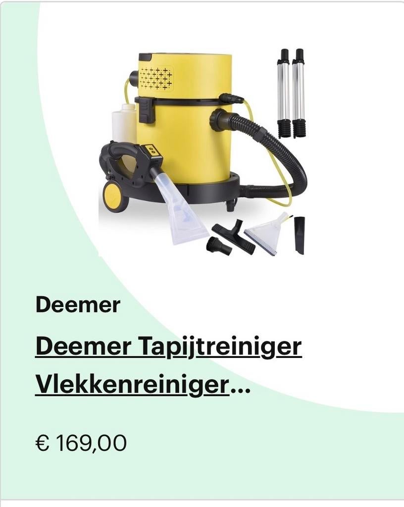 Deemer Tapijtreiniger Vlekkenreiniger, Ophalen of Verzenden, Gebruikt, Reservoir, Waterstofzuiger