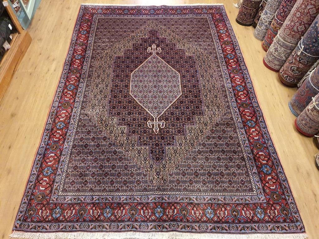 Vintage handgeknoopt perzisch tapijt senneh 302x196, Info@SlatsAntiek.nl, Tweedehands, Perzisch, 150 tot 200 cm