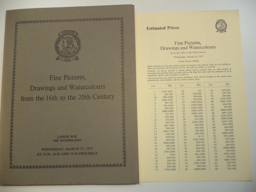 1977 Christie's LAREN Fine Pictures Drawings & Watercolours, Ophalen of Verzenden, Zo goed als nieuw