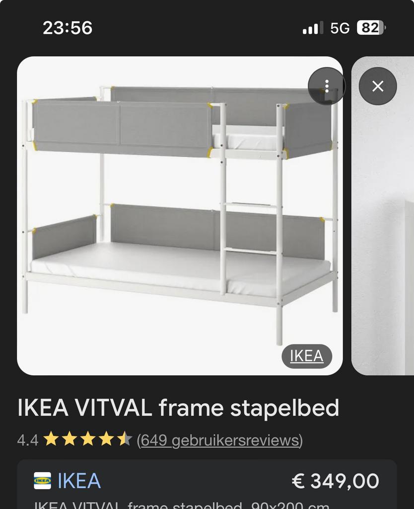 IKEA VITVAL frame stapelbed, 90 cm, 160 tot 180 cm, Tweepersoons, Ophalen of Verzenden