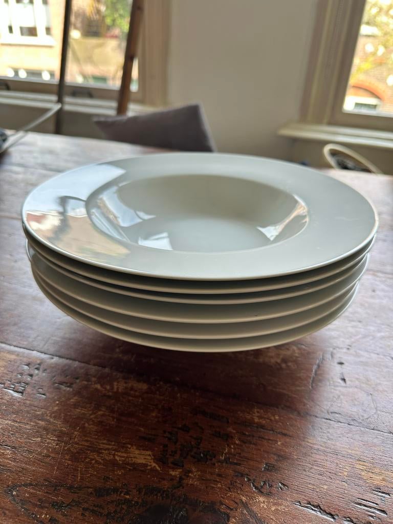 Set van 6 witte diepe borden / pastaborden, Ophalen, Gebruikt, Bord(en), Effen