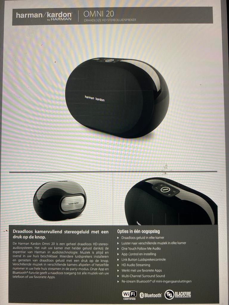 2x Harman Kardon Omni 20 Bluetooth speakers met doos, Overige merken, Overige typen, Ophalen of Verzenden, Zo goed als nieuw