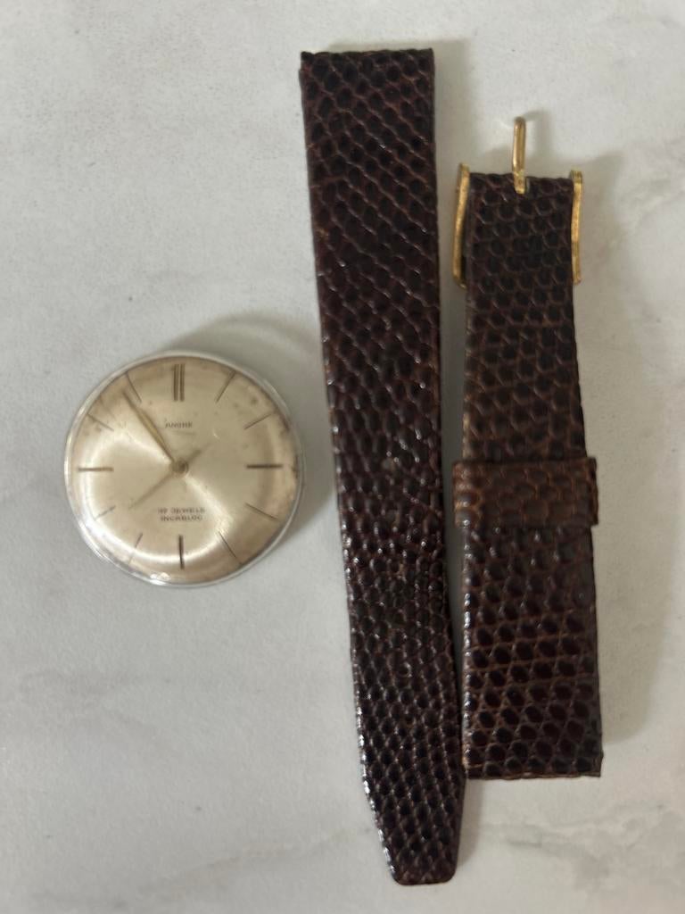 Ancre 17 Jewels incablog horloge met leren bandje, Overige merken, Overige materialen, Polshorloge, Ophalen of Verzenden