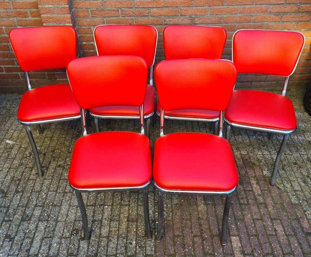 FIFTIES SIXTIES AMERIKAANSE DINER STOELEN BEL AIR TAFEL, Ophalen, Overige materialen, Vijf, Zes of meer stoelen, Rood