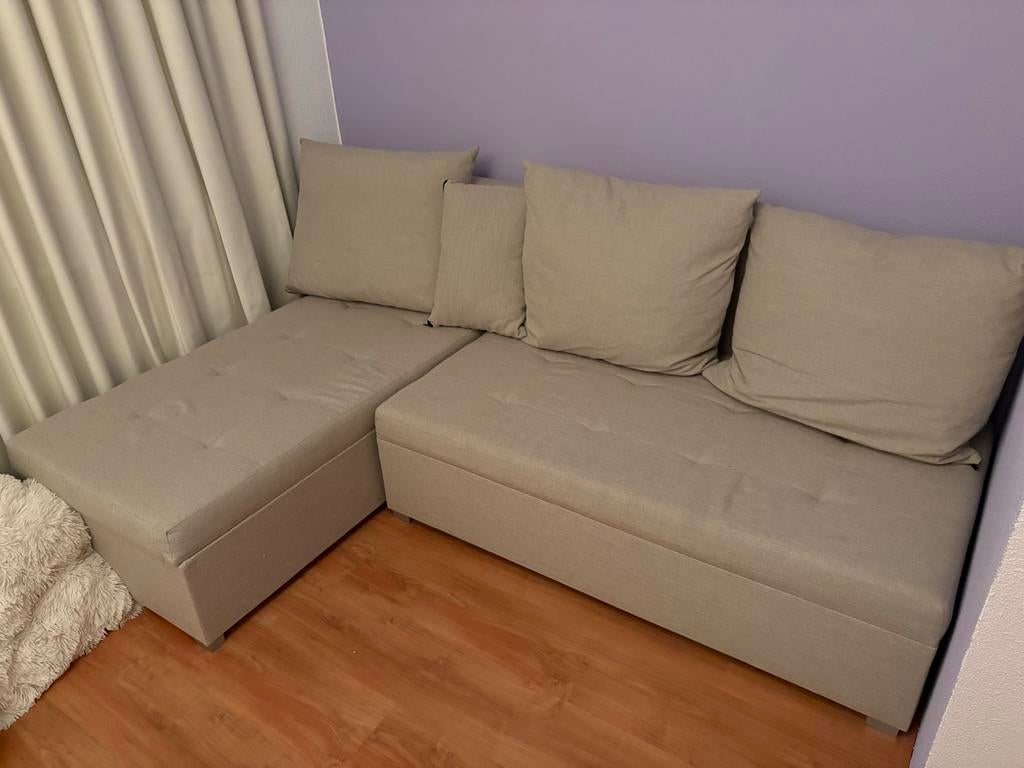Comfortabele slaapbank met opbergruimte - Beige, Ophalen, Gebruikt, Beige, Tweepersoons