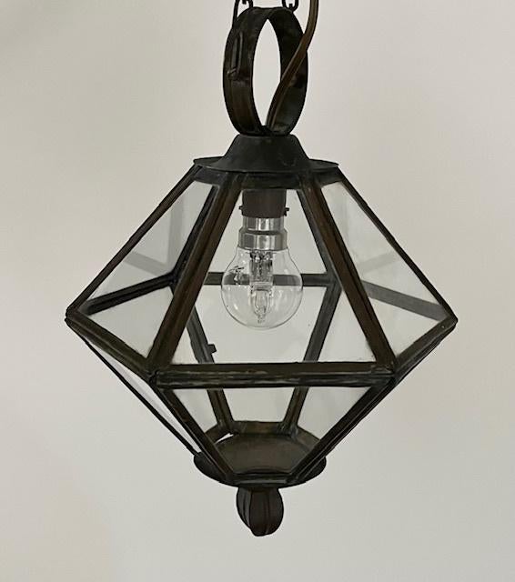 Vintage Franse koperen hal lamp met helder glas, Ophalen of Verzenden, Zo goed als nieuw, Glas, Minder dan 50 cm