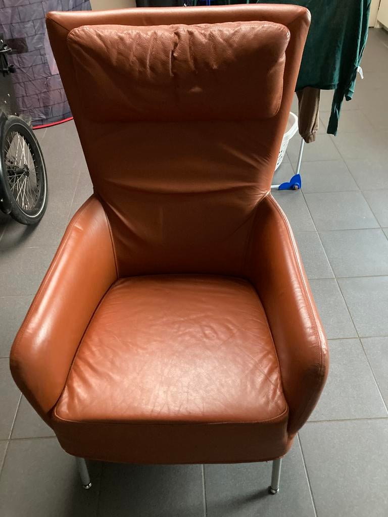 Leren fauteuil, Huis en Inrichting, Fauteuils, Ophalen, Zo goed als nieuw, 75 tot 100 cm, 50 tot 75 cm