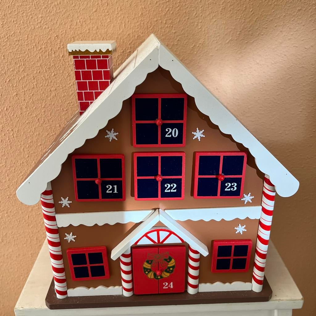 Adventskalender houten winter huisje van Spielwerk, Diversen, Kerst, Ophalen of Verzenden, Zo goed als nieuw