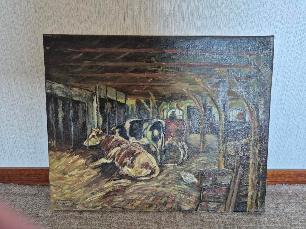 Schilderij koeien in stal, Ophalen