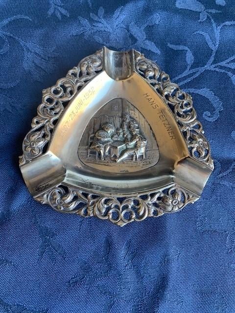 Verzilverde vintage asbak uit 1952, Ophalen of Verzenden