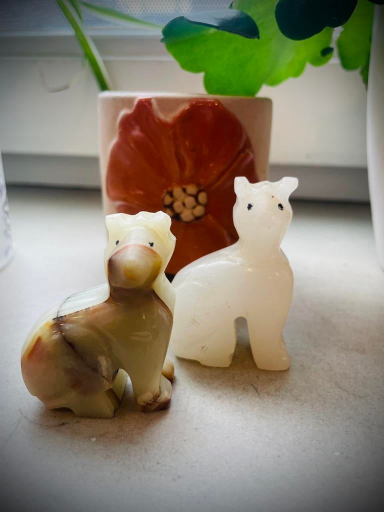 Set van 2 marmeren/steen poesjes – vintage, Ophalen of Verzenden, Zo goed als nieuw, Dier