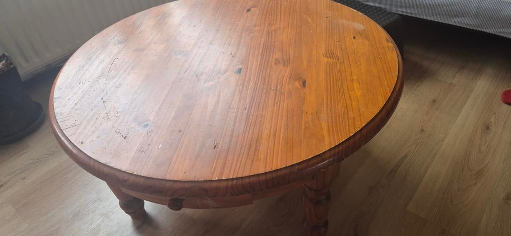 Ronde houten salontafel met lade, Huis en Inrichting, Tafels | Salontafels, Ophalen, Gebruikt, 50 tot 100 cm, Klassiek