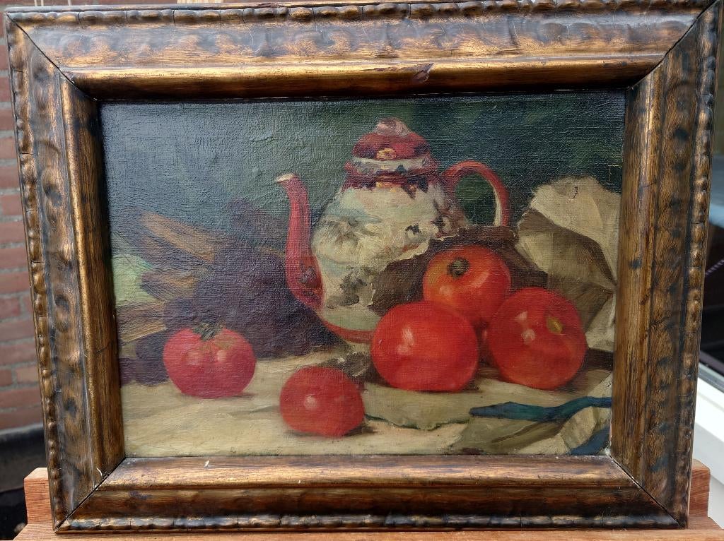 ~1920 Stilleven met tomaten , olieverf op doek Duitse School, Ophalen of Verzenden