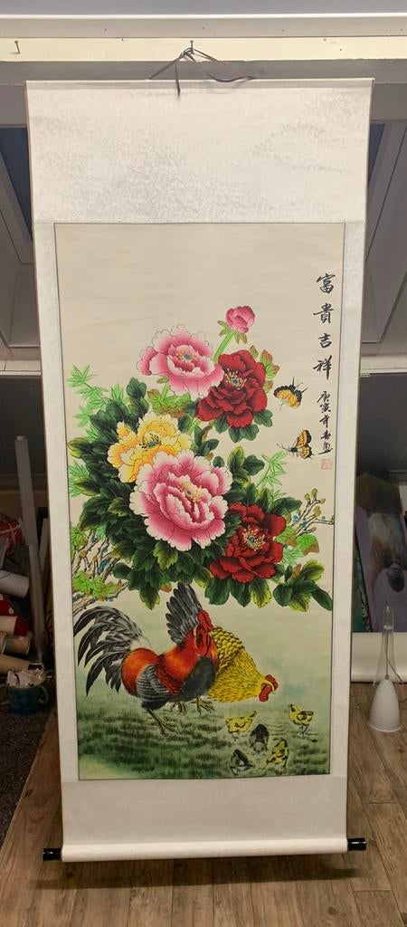 Chinese inkt en aquarel scroll groot, Antiek en Kunst, Kunst | Niet-Westerse kunst, Ophalen of Verzenden
