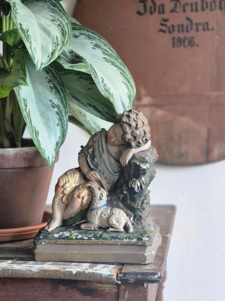 Vintage Gipsen Beeld van Johannes de Doper en Schaap, Antiek en Kunst, Ophalen