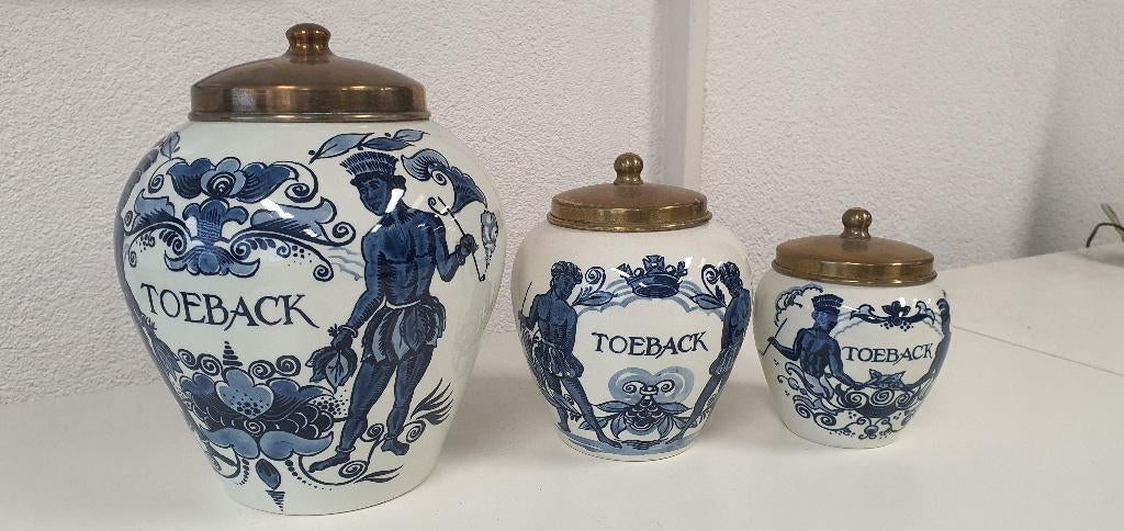Set van 3 tabakspotten Goedewaagen "Toeback", Antiek en Kunst, Antiek | Keramiek en Aardewerk, Ophalen of Verzenden