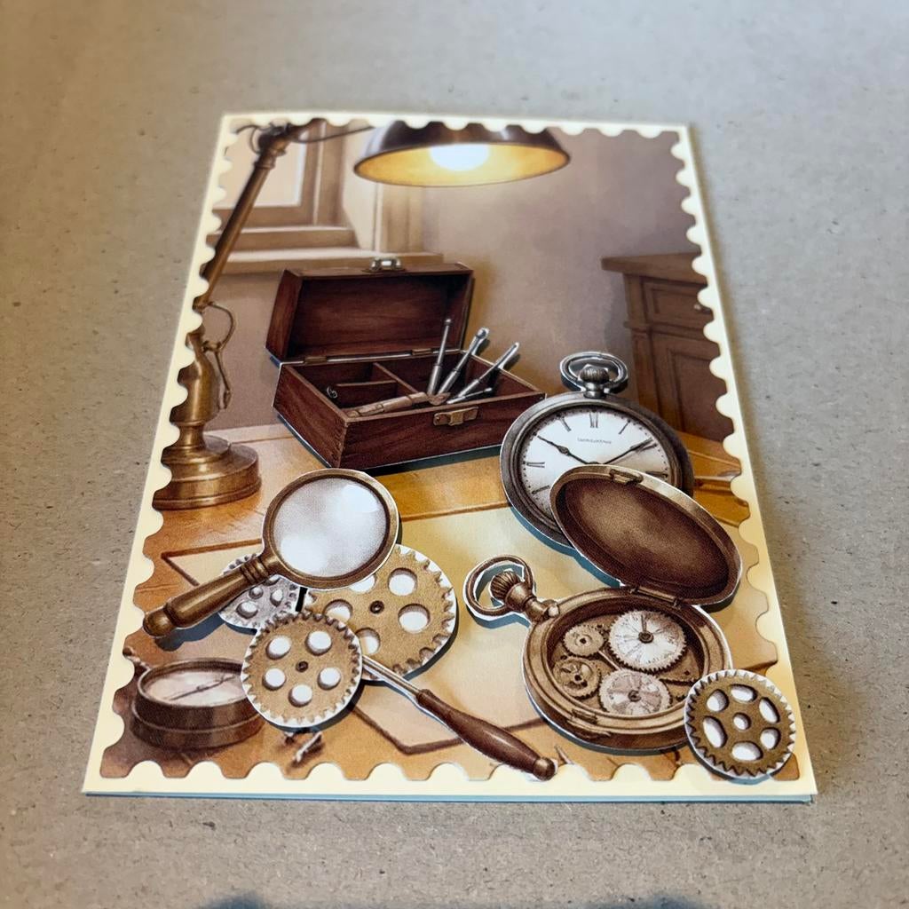 Kaart vintage gentelmen - creatief art 8 klokkenmaker, Ophalen of Verzenden, Zo goed als nieuw, Overige thema's