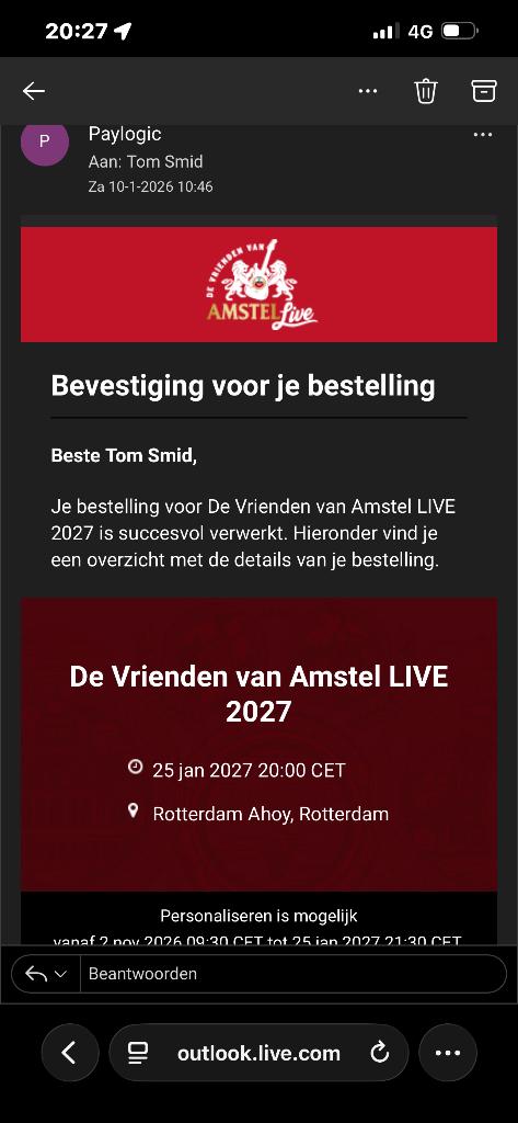 Vrienden van Amstel 3 tickets + parkeerticket, Tickets en Kaartjes, Evenementen en Festivals, Drie personen of meer