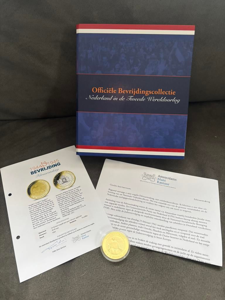 Bevrijdingsmunt Februaristaking 1941   24 kt verguld, Ophalen of Verzenden