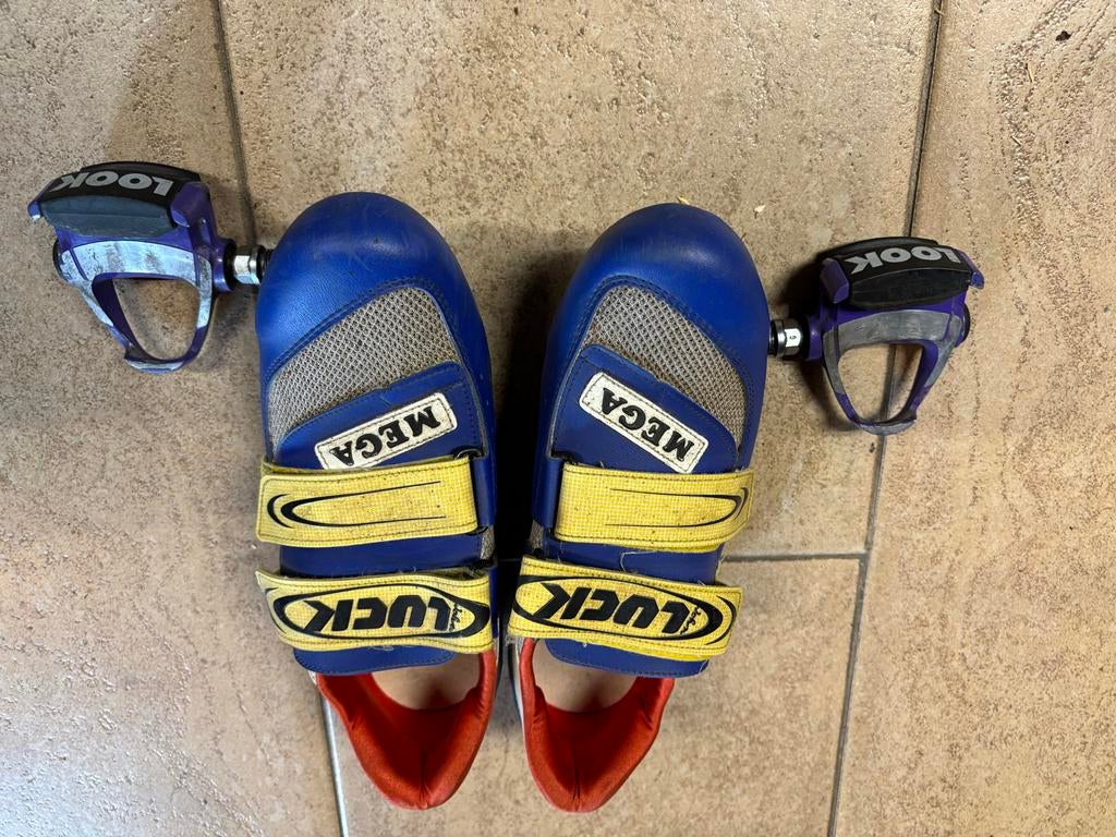 Retro vintage wielerschoenen maat 43 met Look pedalen, Fietsen en Brommers, Fietsonderdelen, Ophalen of Verzenden, Crankstel of Pedalen