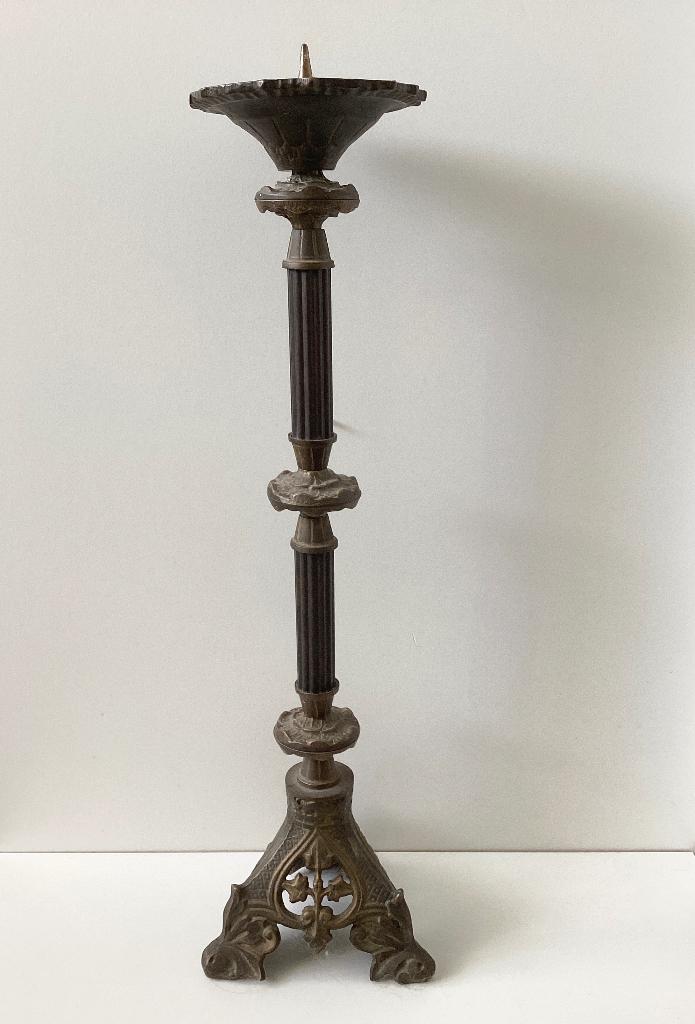 Vintage antiek Franse kerk altaar kandelaar brons H 55 cm., Ophalen, Koper of Brons