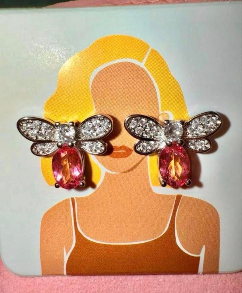 Zilveren oorbellen met roze topaas en zirkonia, Nieuw, Ophalen of Verzenden, Roze, Met edelsteen