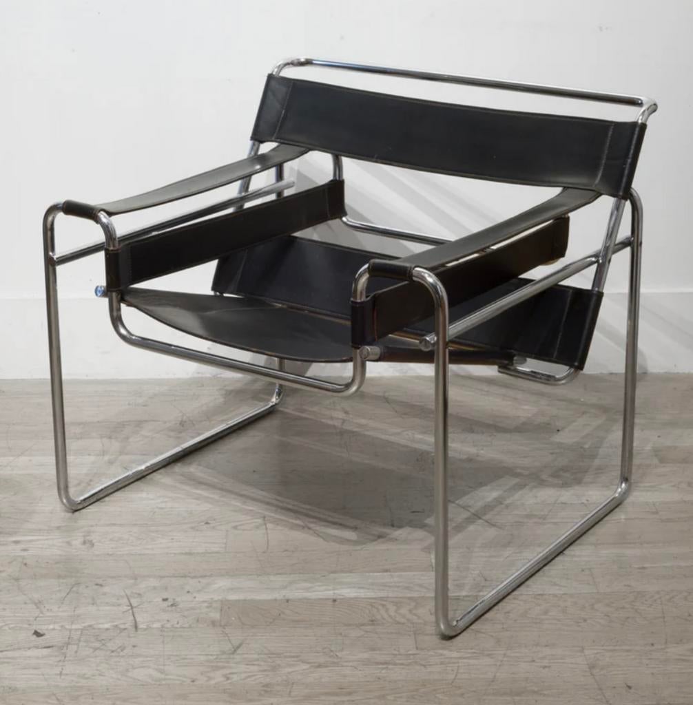 Knoll Wassily Chair.Marcel Breuer .design classic .BL leer, Design classic, Minder dan 75 cm, Leer, Ophalen of Verzenden