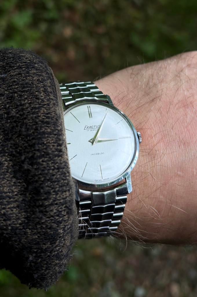 Exactus 17 jewels heren horloge, Sieraden, Tassen en Uiterlijk, Horloges | Heren, Ophalen of Verzenden, Zo goed als nieuw, Leer