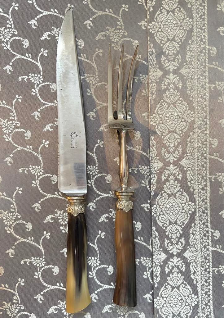 Antieke Franse Vleesvork en mes  / Gigot Vork, Antiek en Kunst, Antiek | Bestek, Ophalen of Verzenden