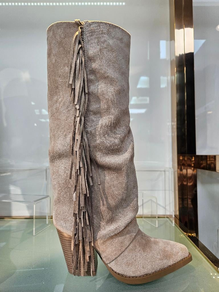 Fringe cowboyboots taupe SALE, Hoge laarzen, Beige, Nieuw, Ophalen of Verzenden